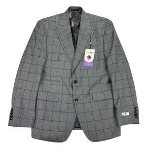 Tayion Mens Acontour Classic Fit Windowpane Suit Jacket Gray Burgundy 38R